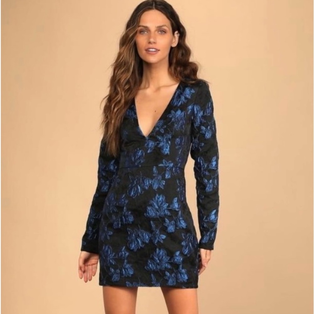 Lulu’s Elegant Taste Dress Black & Blue New Large